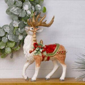 Fitz and Floyd Holiday Home Deer Ceramic Figurine #5263088, 12.5 Inch, Red NWT